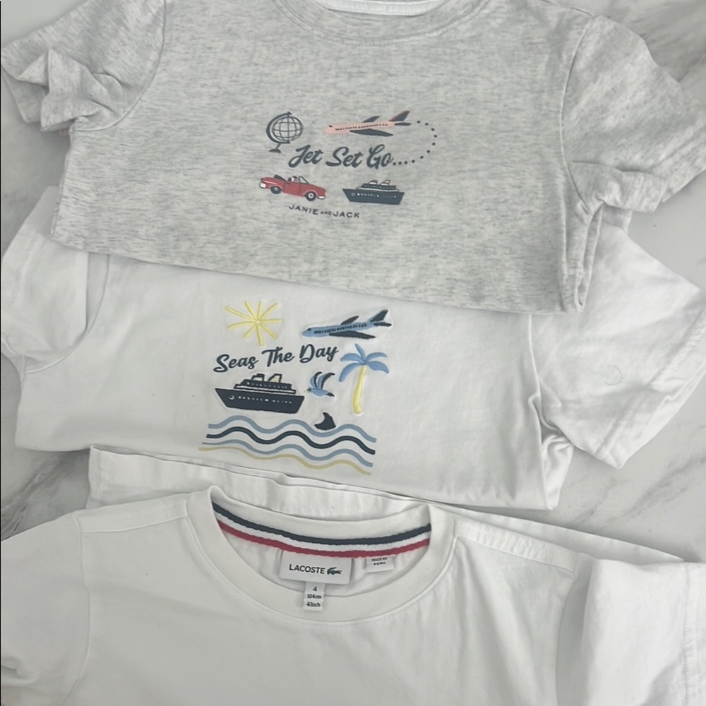 Lacoste White and Gray Short Sleeve Tees with Nautical Graphics